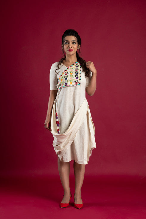 OFF WHITE SHORT DRAPE DRESS